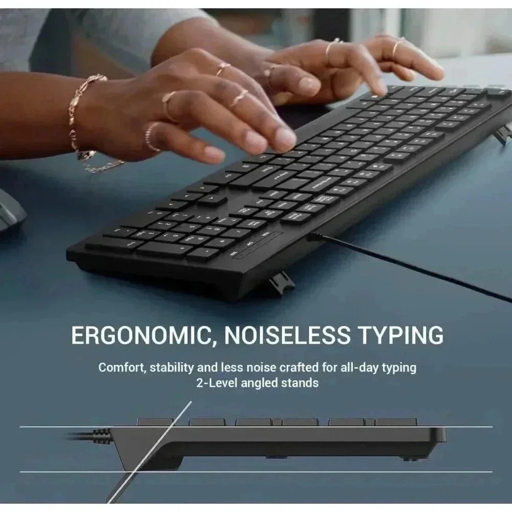 Computer Keyboard Wired Plug Play USB Keyboard‎ Low Profile Chiclet Keys Large - Picture 5 of 7